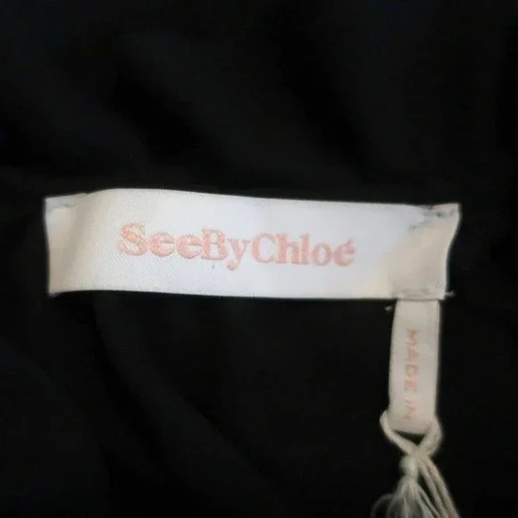 See by Chloe Ruffled High Neck Blouse Black Chiffon Size 38 Long Sleeve Top NEW - Picture 5 of 7